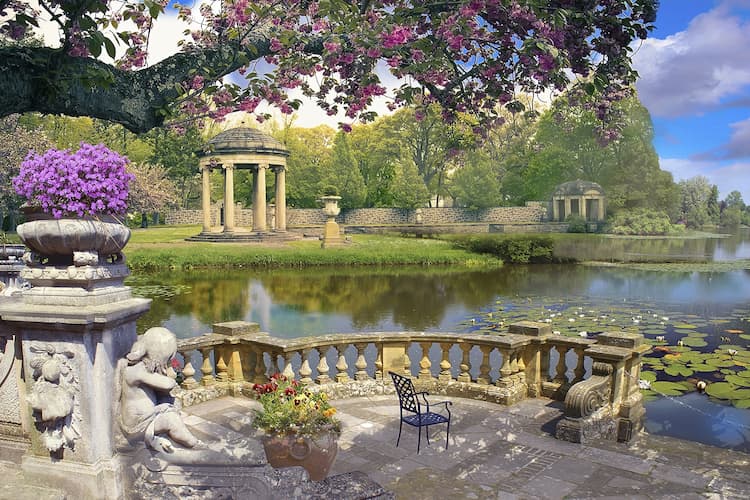фотошпалери сад з віранди 479103680